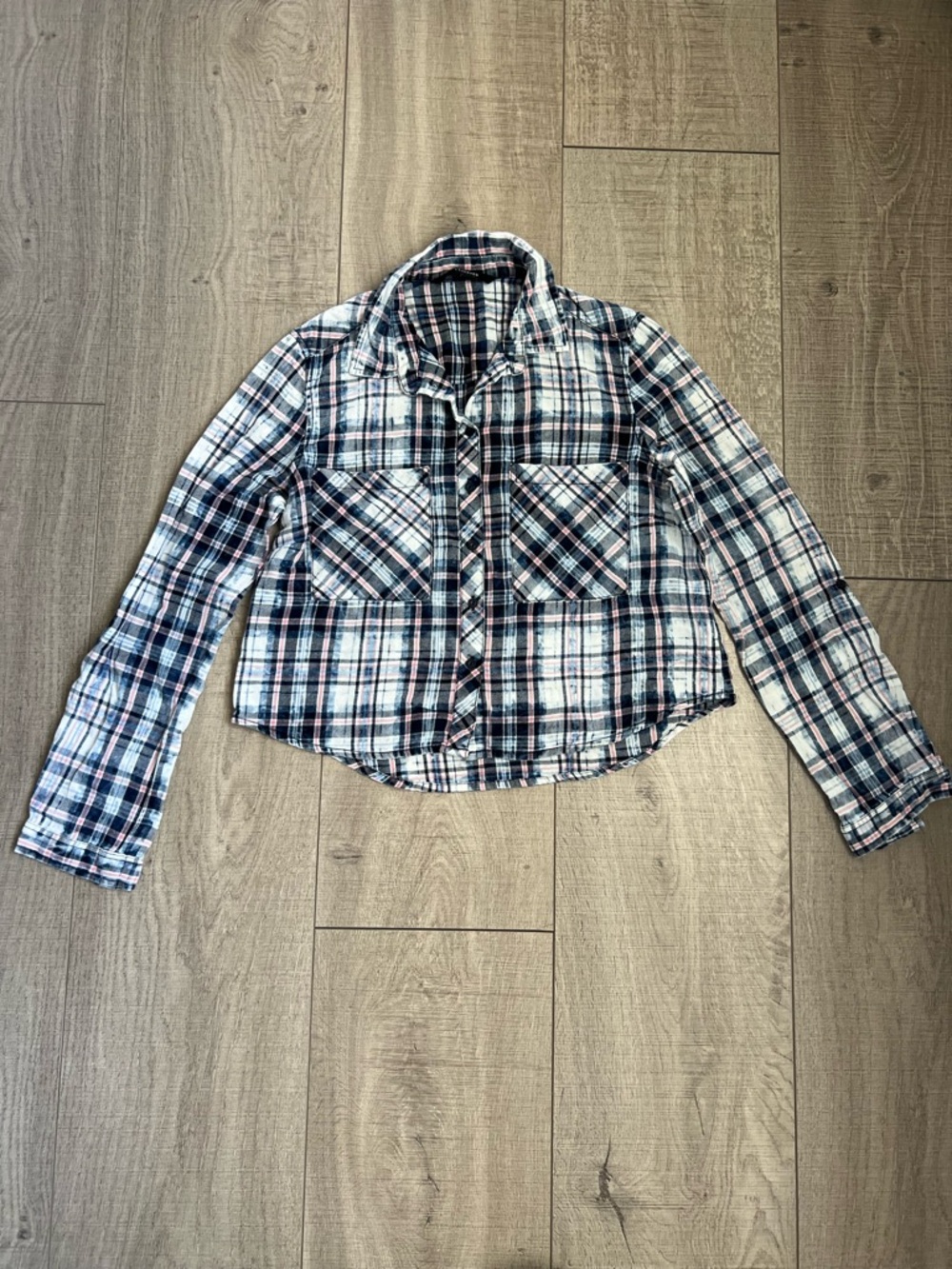 Reserved Cropped Plaid Button-Down Shirt Size Small